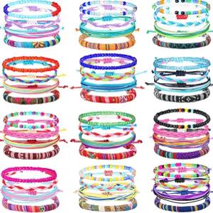 리메리 48피스 수제 우정 팔찌 여성용 보호 조절 가능한 직조 브레이슬릿 화려한 비즈 콘서트 파티 여름