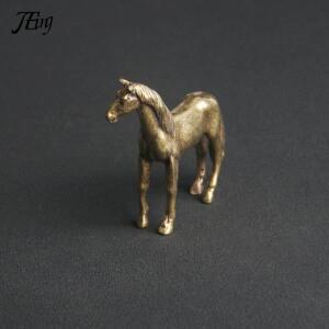 1조각 풍수 장식 골동품 황동 솔리드 롱 테일 말 인형 구리 조디악 동물 미니 데스크탑 공예품