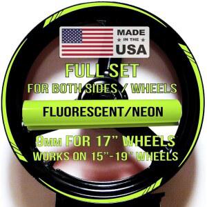 형광 네온 옐로우 GP 스타일 휠 데칼 테두리 줄무늬 테이퍼드 스피드 디자인 스티커 그래픽 키트