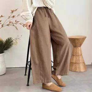 바지 여친 빈티지 캐주얼 가을 린넨 스트링 솔리드 허리 밴딩 빅사이즈 원픽3