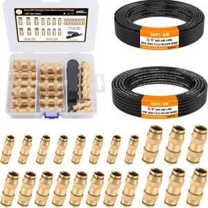 CheMuii 23 PCS 황동 DOT 항공 라인 피팅 30FT 1/4 및 3/8 키트 푸시 잠금 퀵 연결 공압 튜빙 세트 포함