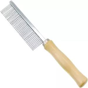 긴 털 고양이와 개를 손질하기 위한 은색 빗 애완견 스테인리스 스틸 핀 이빨 나무 손잡이 브러시 매트한