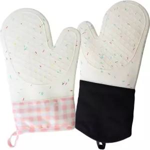 내열 오븐 장갑 그립 및 미끄럼 방지 실리콘 세트 부드러운 면 안감 방수 두꺼운 베이킹 바비큐 주방 냄비