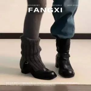 샤오원샵 여친 빈티지 부츠 라운드넥 슬림 옆지퍼 앵클 소가죽 키작녀 버클 워커힐 버전 통굽 꾹5