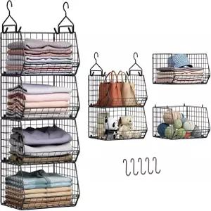 의류 신발 핸드백 클러치 액세서리 특허를 위한 4단 옷장 걸이 정리함 5S 후크 선반 및 독립형 와이어 보관