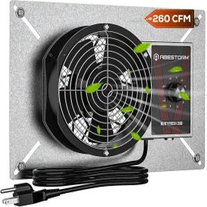 아베스톰 260CFM 크롤스페이스 환기 팬 IP-55 등급 배기 온도 조절기 포함 차고 다락방 상업용 격리 메쉬