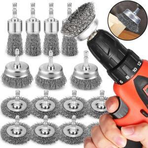 와이어 휠 브러시 세트 육각 샹크 그라인더 청소 녹 제거 페인트 스틸 금속 연마 드릴 전동 공구용