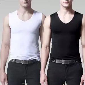 남성 무봉제 브이넥 디자인 부드러운 쿨링 민소매 eLL8+9BHc