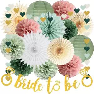 세이지 그린 더스티 핑크 바첼로렛 파티 장식 신부 티슈 폼 종이 랜턴 베이지 팬 결혼식 샤워