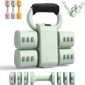 2-in-1 조절식 덤벨 케틀벨 세트 4단계 무게 퀵 체인지(2.2 3.3 4.4 5.5파운드) 여성 홈 체육관 운동