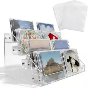 4단 투명 아크릴 캐스케이드 CD 홀더 DVD/CD 디스플레이 스탠드 보관함 비닐 레코드 선반 최대 32개의 표준