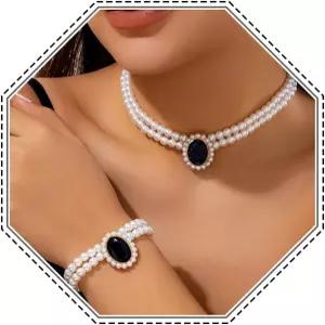 브리쇼 진주 목걸이 주얼리 세트 웨딩 귀걸이 여성용 브라이덜 크리스탈 팔찌 3팩