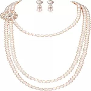 바비욘드 1920년대 개츠비 진주 목걸이 빈티지 브라이덜 귀걸이 장신구 세트 브로치 포함 다층 모조
