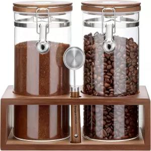 단무 밀폐 붕규산 커피 용기 원두 저장고 45파운드 대나무 선반 포함 스푼 CO2 방출 밸브 2팩