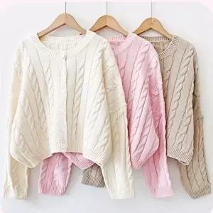 여성 3컬러 루즈핏 가을 겨울 꽈배기 니트 가디건 (HSJ-WFGERAR)