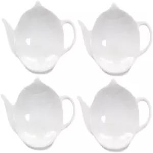 Sizikato 4pcs 퓨어 화이트 세라믹 티백 홀더 컵받침 찻주전자 모양 접시 숟가락 받침대 간식 양념