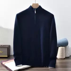 크리링 남성 남친 스웨터 터틀넥 폴라 니트 100% 퓨어 캐시미어 반 집업 캐주얼 이너 라이트 비즈니스 KKE1