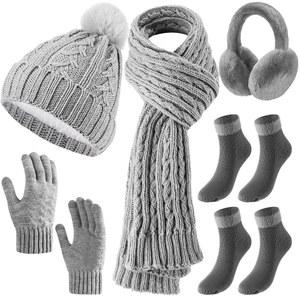 게이가 6개 여성용 겨울 웜 세트 따뜻한 비니 모자 터치스크린 장갑 긴 스카프 이어 머프 양말 선물