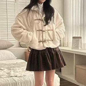 양털자켓 하이넥 크롭 뽀글이 자켓 떡볶이단추 점퍼 캐주얼룩