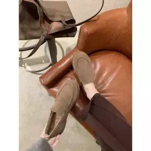 룽나루 여성 기모 워커 플랫 핏 펌프스 소가죽 HO5