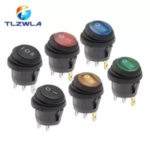 1PCS On Off 방수 차량 보트 스위치 라운드 스위치 SPST 3Pin 로커 6A 10A 250V 125V AC LED