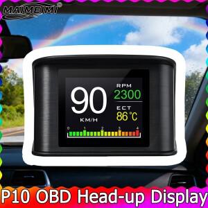 OBD2 HUD P10 자동차 헤드업 디스플레이 디지털 속도계 타코미터 배터리 전압 오일 수온 게이지 과속 경보