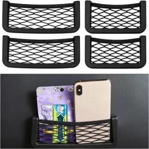 Wevdn 4 PCS 자동차 포켓 전화망 ABS 플라스틱 프레임이 있는 탄성 저장망 접착 시트 측면 뒷면 나일론