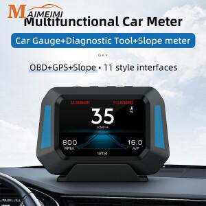 P21 자동차 GPS  obd 슬로프 헤드 업 디스플레이 디지털 시계 4x4 경사계 미터 속도계 진단 도구 Y03 HUD