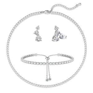 타티바나 크리스탈 웨딩 주얼리 세트, 실버 목걸이 귀걸이 팔찌 신부 들러리 무도회 의상 액세서리용 결혼 세트