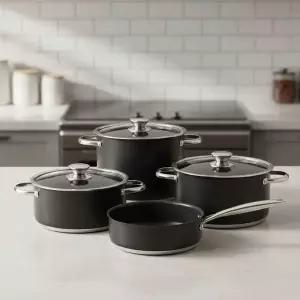 블랙 인덕션 3중 바닥 스테인리스 냄비 5종 세트 주방 조리도구 전골