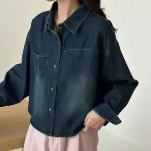 여자 빈티지 청 무지데님 칼라 블레이저 싱글 셔츠 KS1