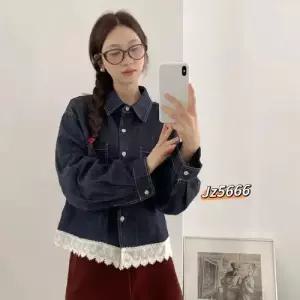 여성 청 빈티지 가을 긴팔 상의 셔츠 무지데님 레이스 KS3