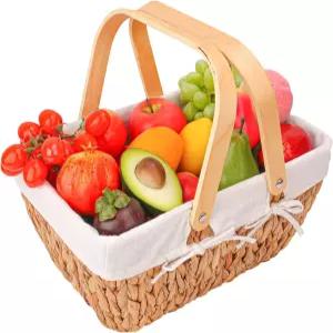 핸들과 화이트 라이너가 있는 게이테치 위커 피크닉 바구니 커플 가족 친구에게 완벽합니다 야외 식사와 홈