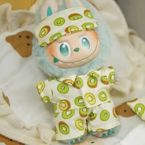 15/17cm Labubu 인형 의류 과일 파티 잠옷 아이 마스크 및 이불 베개 포함 액세서리