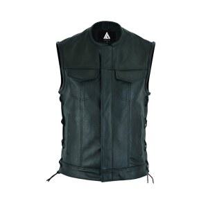 남성 u2019 칼라리스 가죽 모터사이클 조끼 SOA 스타일 바이커 조끼와 조절 가능한 사이드 레이스 및 포켓