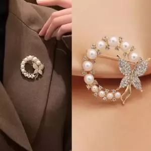 여성 패션 진주 악세사리 브로치 큐빅 나비 브러치 택 진주 나비브러치 큐빅
