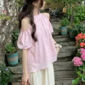 [SBD] 블라우스 오프숄더 여성 포인트 화이트 홀터넥