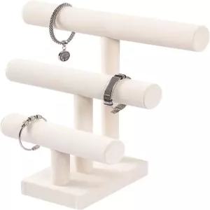 3 티어 팔찌 홀더 판매용 디스플레이 뱅글 목걸이용 보석 진열대 머리끈 스크런치 시계베이지