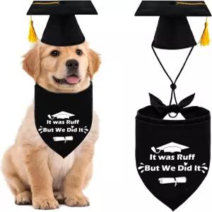 2026년 반려견 졸업 모자와 가운 골드 태슬 개 의상 소형 중형 대형견 선물 반다나 러프였지만 저희는