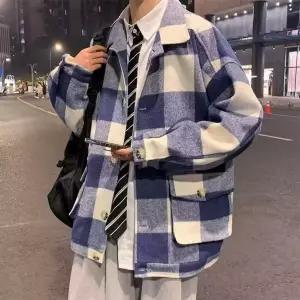 하프 남성용 모직 가을 코트 재킷 체크 스타일 루즈핏 원픽3