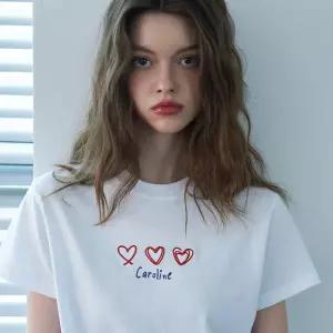 꼼파뇨DAY! T5%+11pay5% 카롤라인 체인 자수 크롭 반팔티 화이트