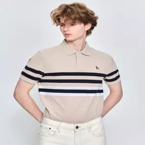 헤지스 남성 25SS 베이지 컬러블럭 반팔 카라 티셔츠 HZTS5B434I2