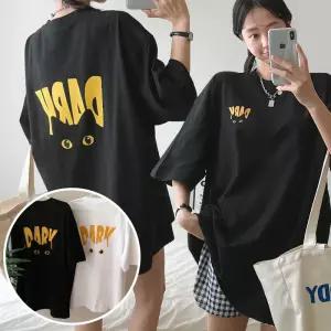 다크냥이 BOX 여성 오버핏 반팔 티셔츠 (2컬러) 박스티 빅사이즈