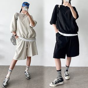 허밍퍼플 여성용 7573 AN 아덴 세트 빅사이즈 반팔 반바지 넉넉한 면스판 오버 플러스 사이즈 여성의류