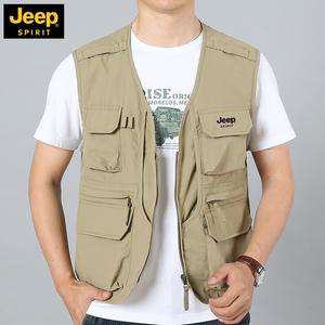 JEEP 멀티 포켓 작업복 조끼 남성용 여름 얇은 루즈한 야외 낚시 조끼