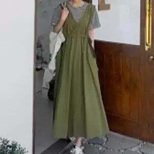 ONM 데일리 루즈핏 뷔스티에 롱 원피스 브이넥 편안한