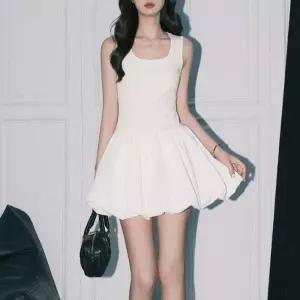 ONM 여성 스커트 벌룬 투피스 스타일 U넥 민소매 원