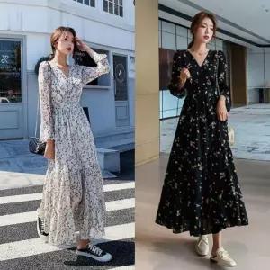 ONM 꽃무늬 롱 원피스 UR 가을 원피스 플레어 롱