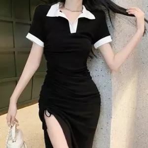 ONM 반팔원피스 여자 옆트임 셔링 예쁜 롱원피스 카라