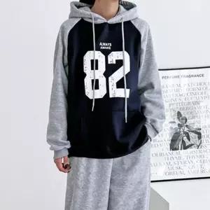 ONM 배색 여성 긴팔 후드티 오버핏 겨울 상의 기모